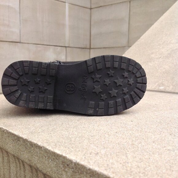 Cat & Jack Black Boots Size 8 w Side Strap+ Metal Silver Ring - Picture 13 of 16